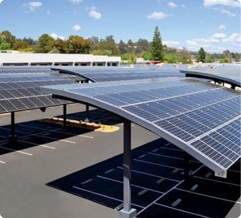 Commercial solar carport in Miami shading a retail parking lot