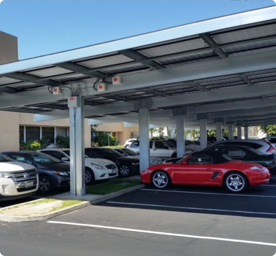 Solar parking canopy in Miami with integrated EV charging