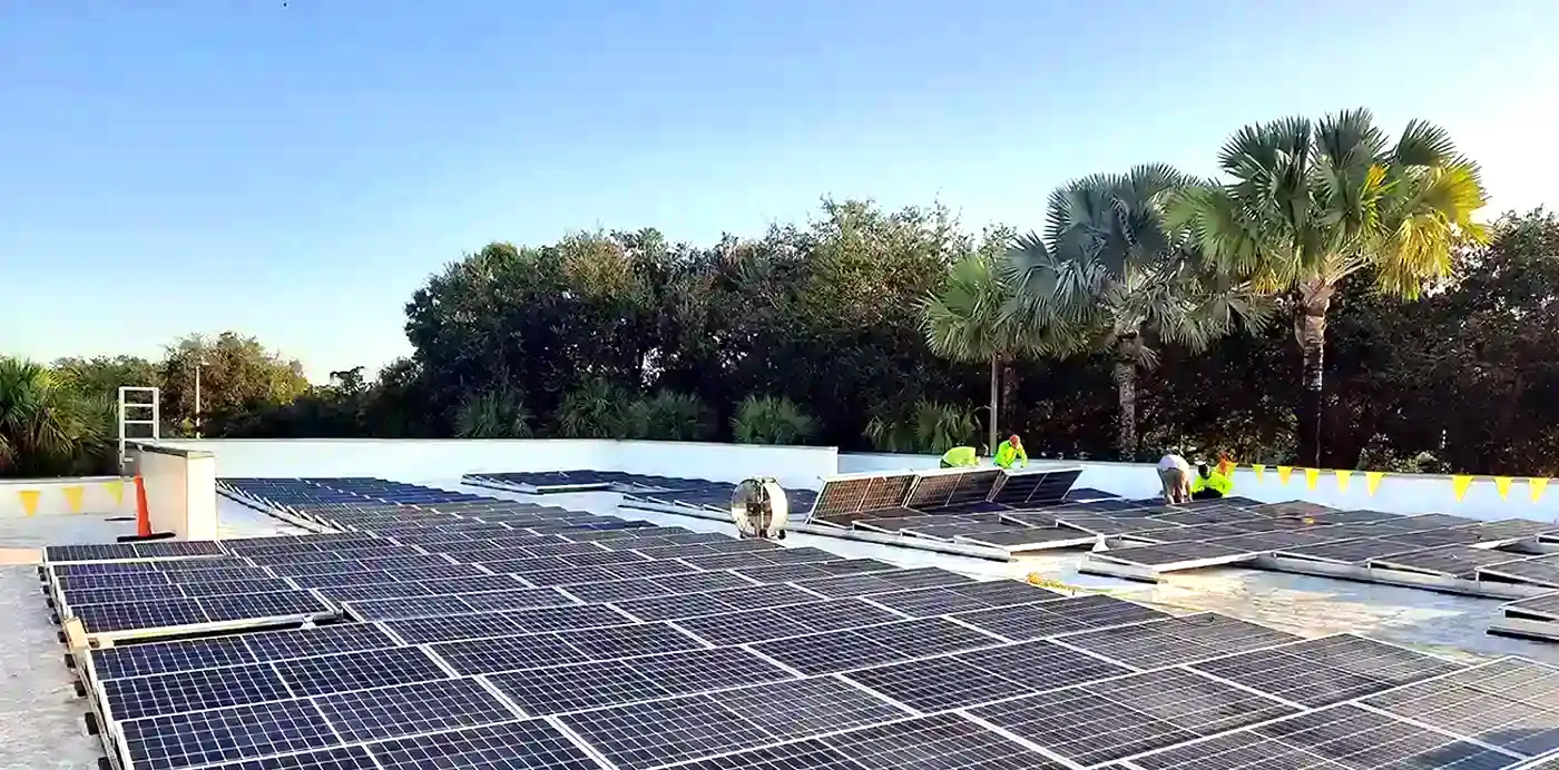 Rooftop solar array on a commercial building